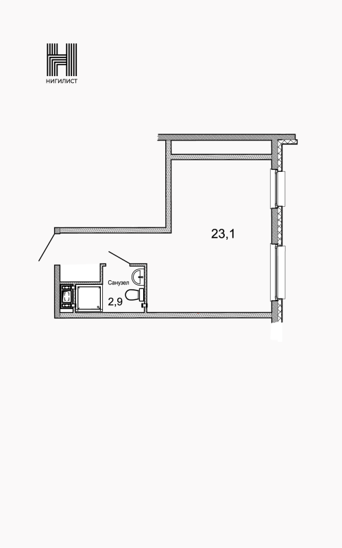 Студия 26 м²