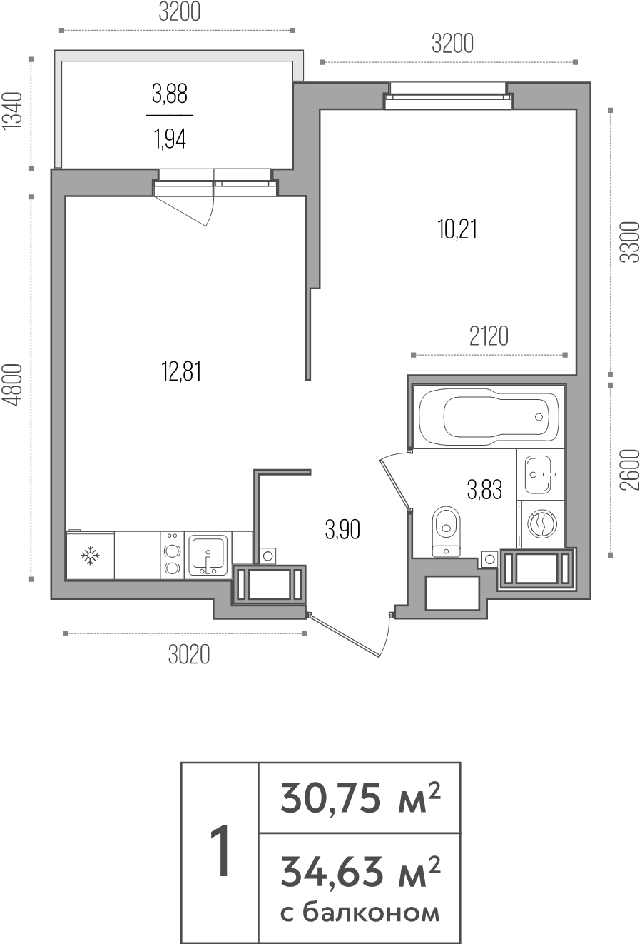 1 ккв 30,8 м²