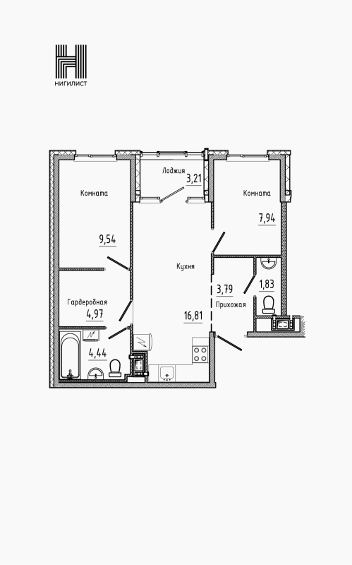 3 ккв (Евро) 50,8 м²