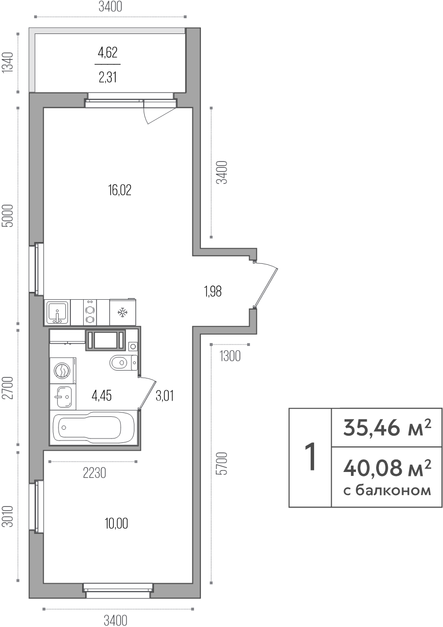 2 ккв (Евро) 35,5 м²