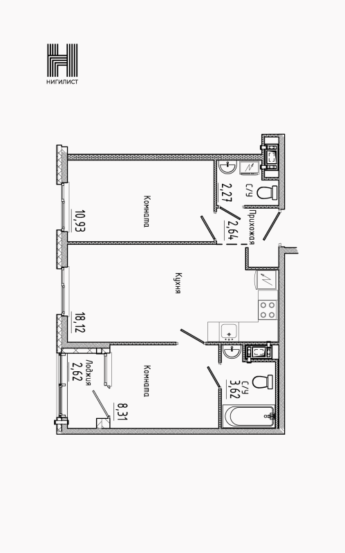 3 ккв (Евро) 52,1 м²
