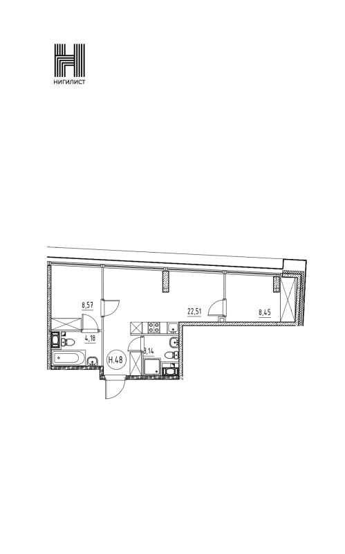 3 ккв (Евро) 46,9 м²