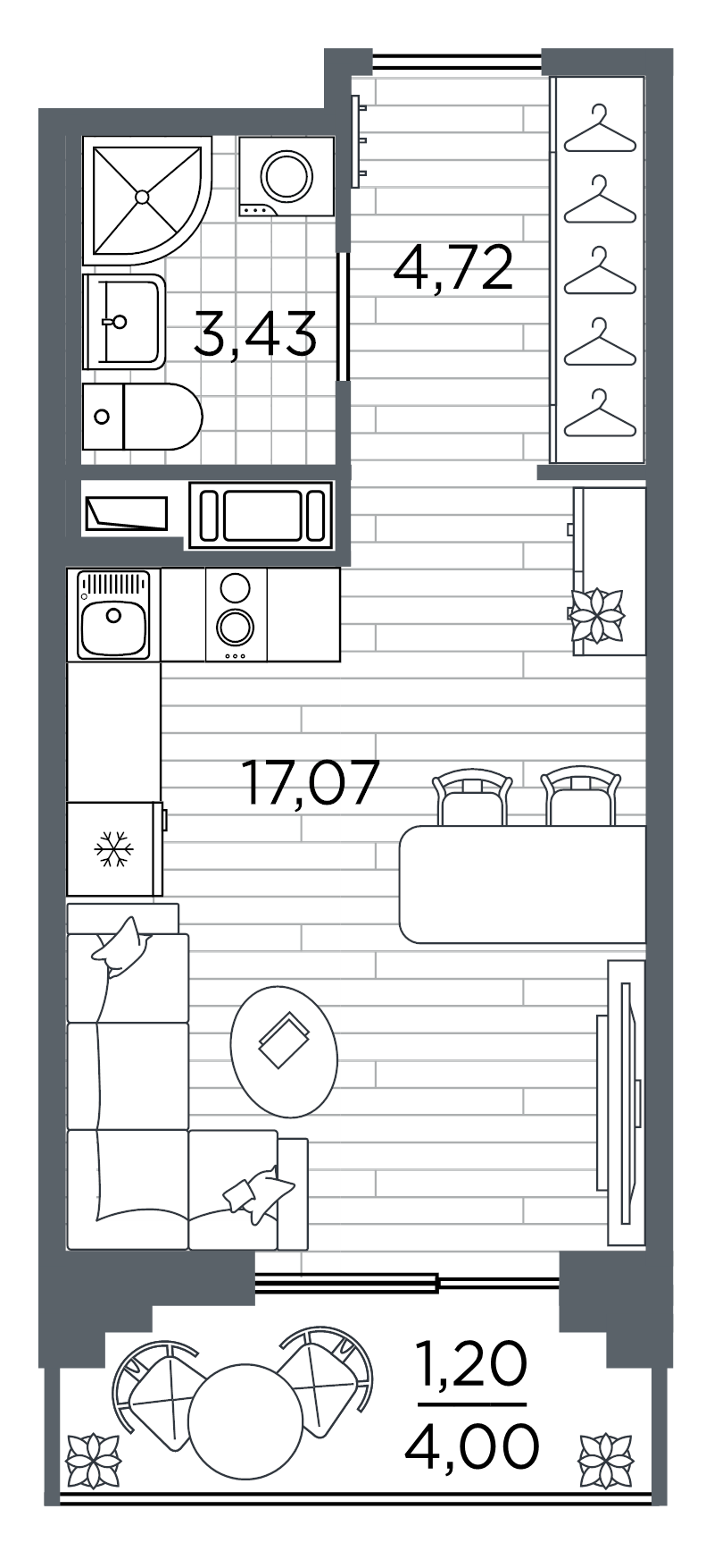 Студия 26,4 м²