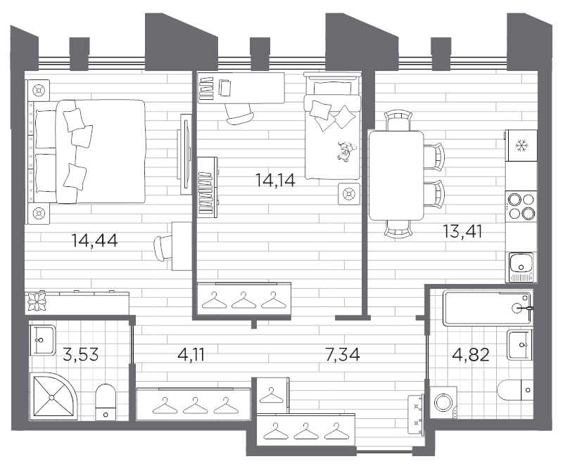 2 ккв 61,8 м²