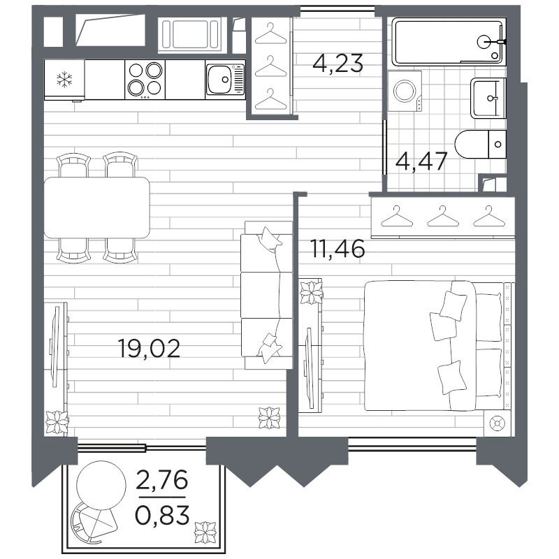 2 ккв (Евро) 40 м²