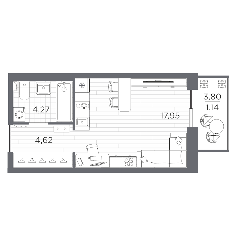 Студия 28 м²