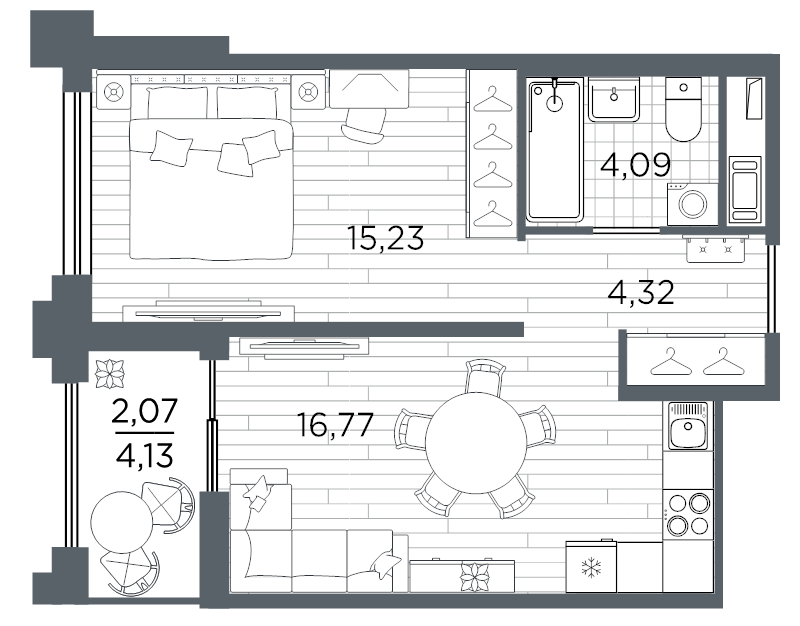 2 ккв (Евро) 42,5 м²