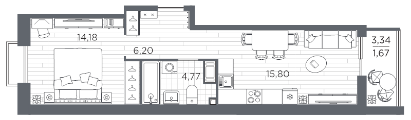 2 ккв (Евро) 42,6 м²
