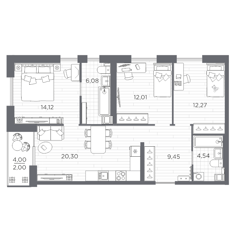 4 ккв (Евро) 80,8 м²