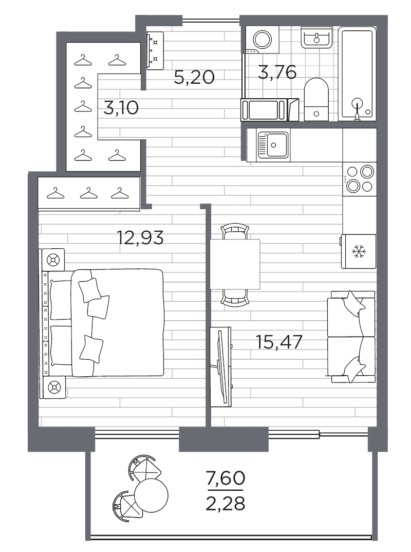 2 ккв (Евро) 42,7 м²