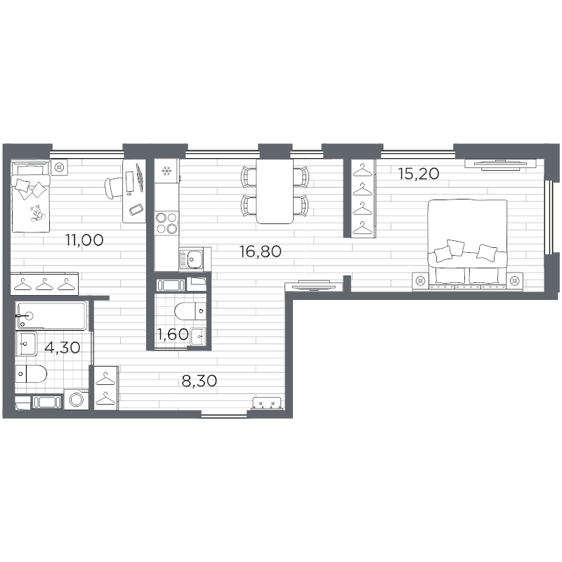 3 ккв (Евро) 58,2 м²