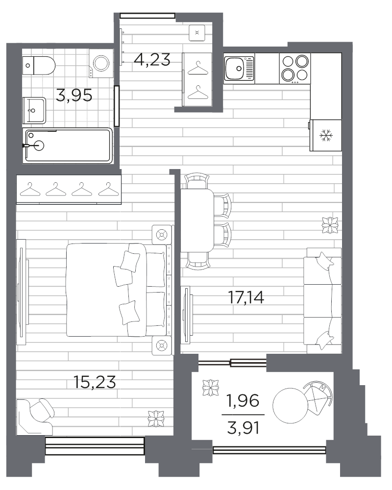 2 ккв (Евро) 42,5 м²