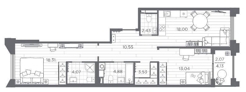 3 ккв (Евро) 76,9 м²