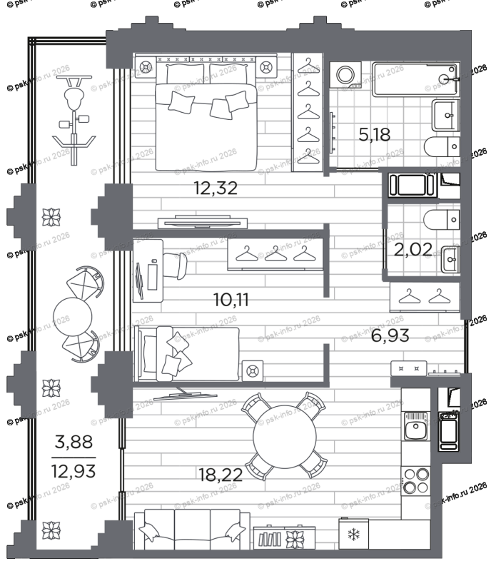 3 ккв (Евро) 58,4 м²