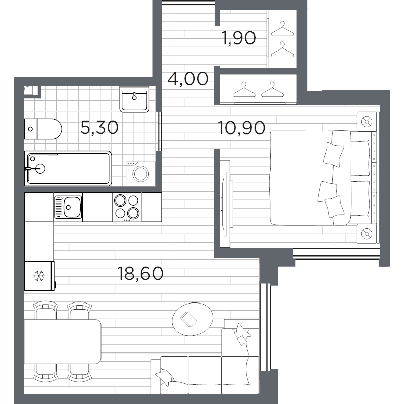 2 ккв (Евро) 40,7 м²