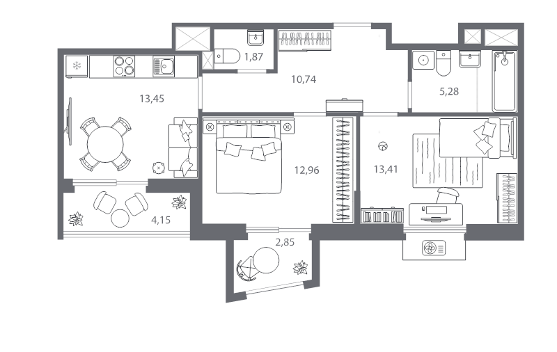 2 ккв 60,5 м²