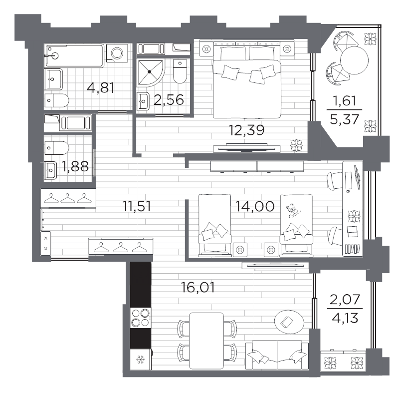 3 ккв (Евро) 66,8 м²