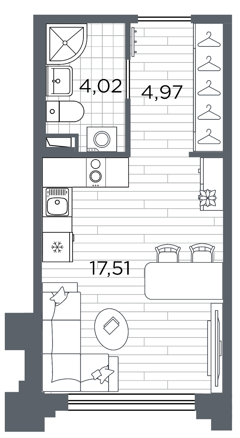 Студия 26,5 м²