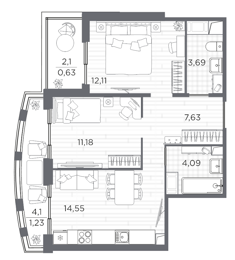 2 ккв 55,1 м²