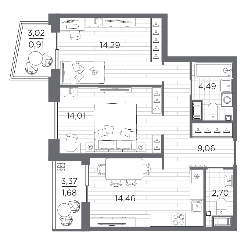2 ккв 61,6 м²