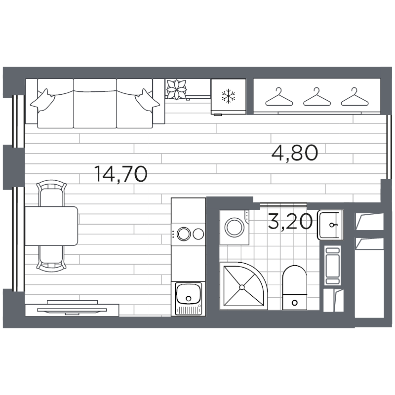 Студия 22,7 м²