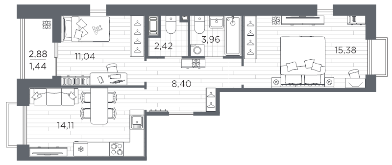 2 ккв 56,8 м²