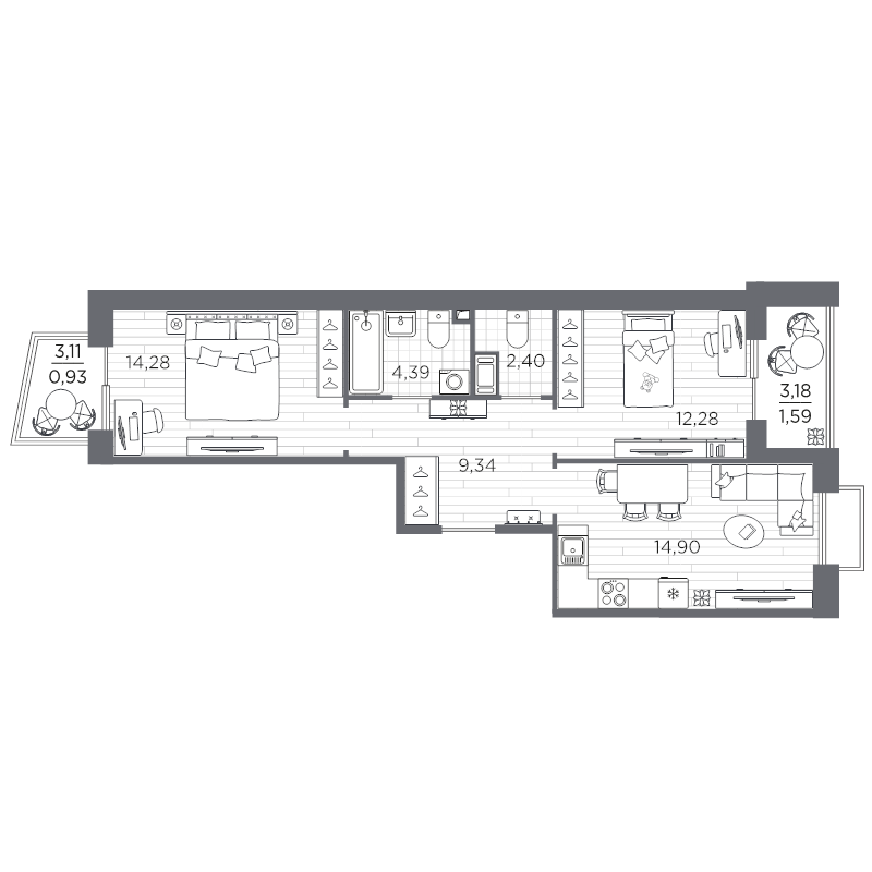 2 ккв 60,1 м²