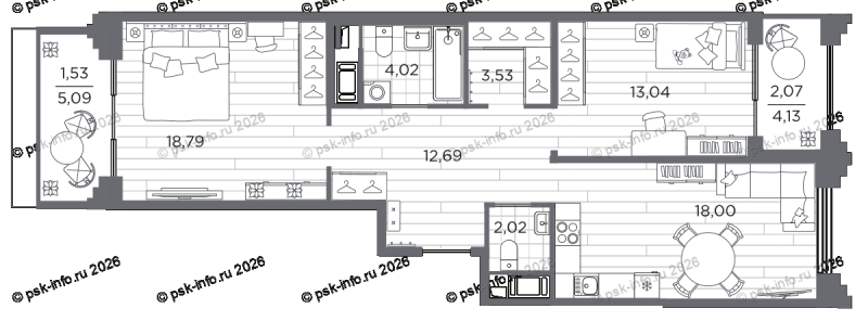 3 ккв (Евро) 75,7 м²