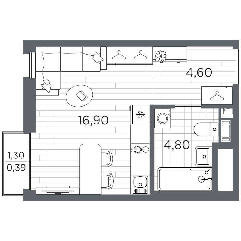 Студия 26,7 м²