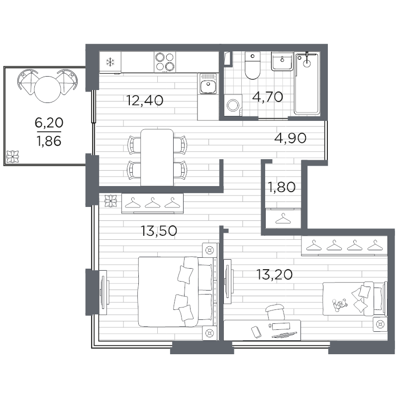 2 ккв 52,4 м²