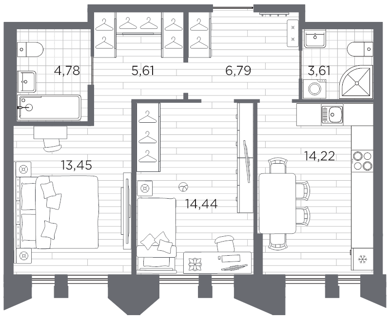 2 ккв 62,9 м²