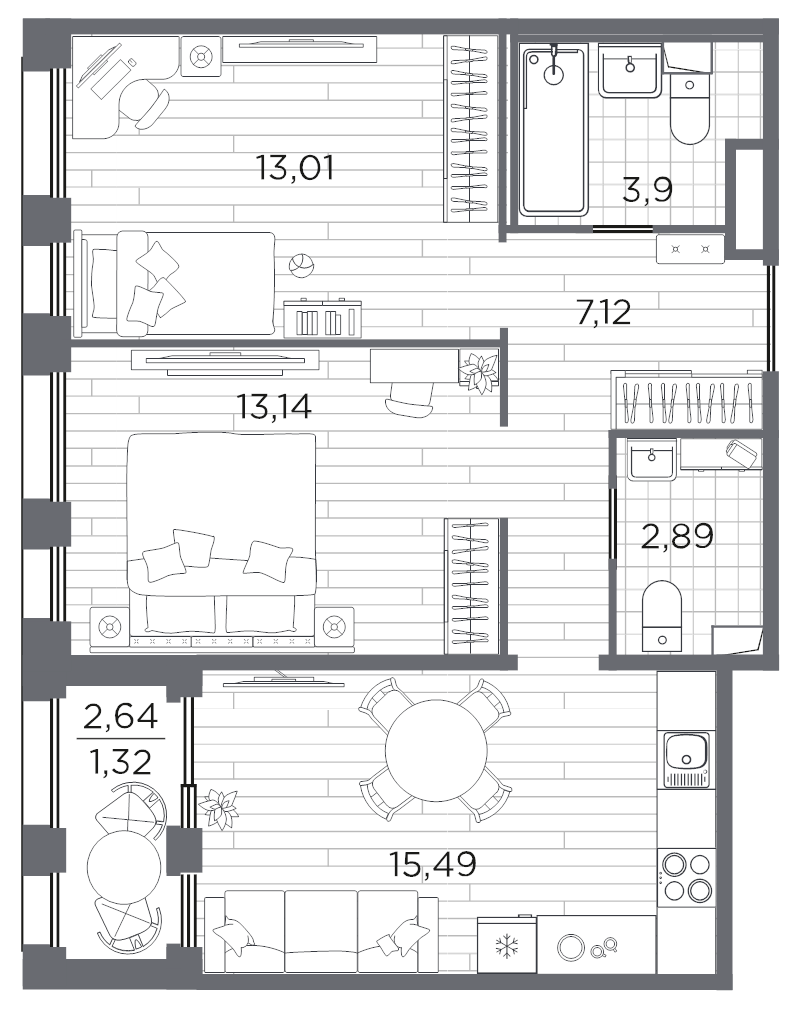 3 ккв (Евро) 57 м²