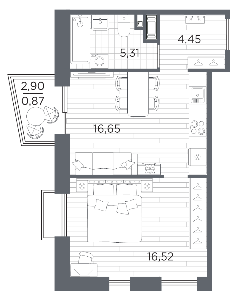 2 ккв (Евро) 43,8 м²