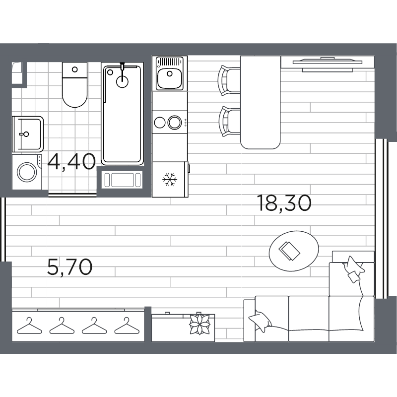 Студия 28,4 м²