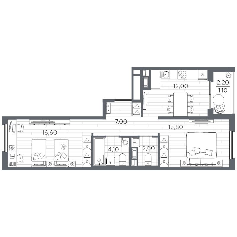 2 ккв 57,2 м²