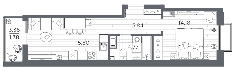 2 ккв (Евро) 42,3 м²