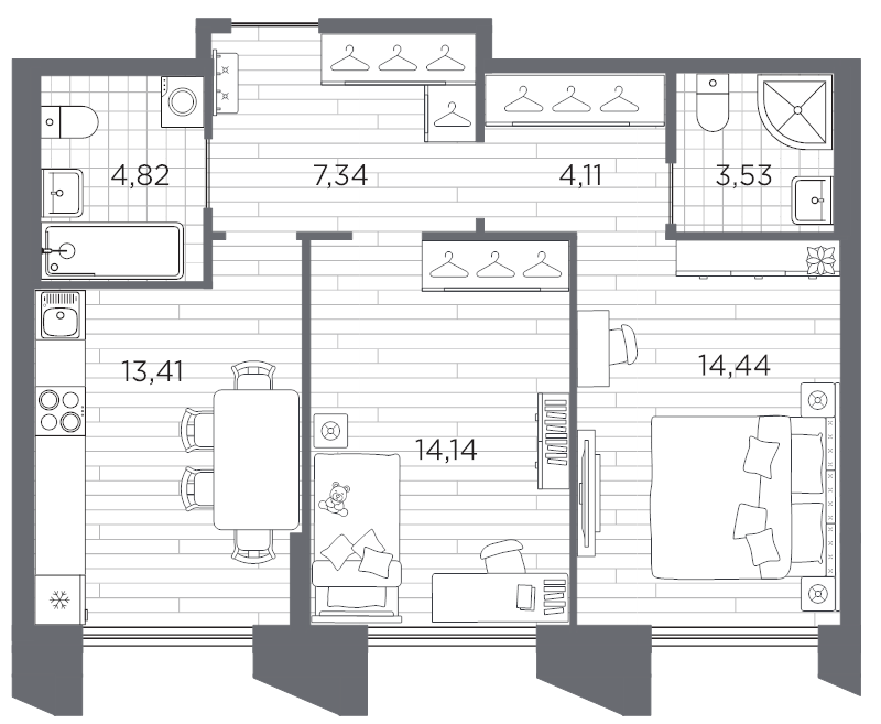 2 ккв 61,8 м²
