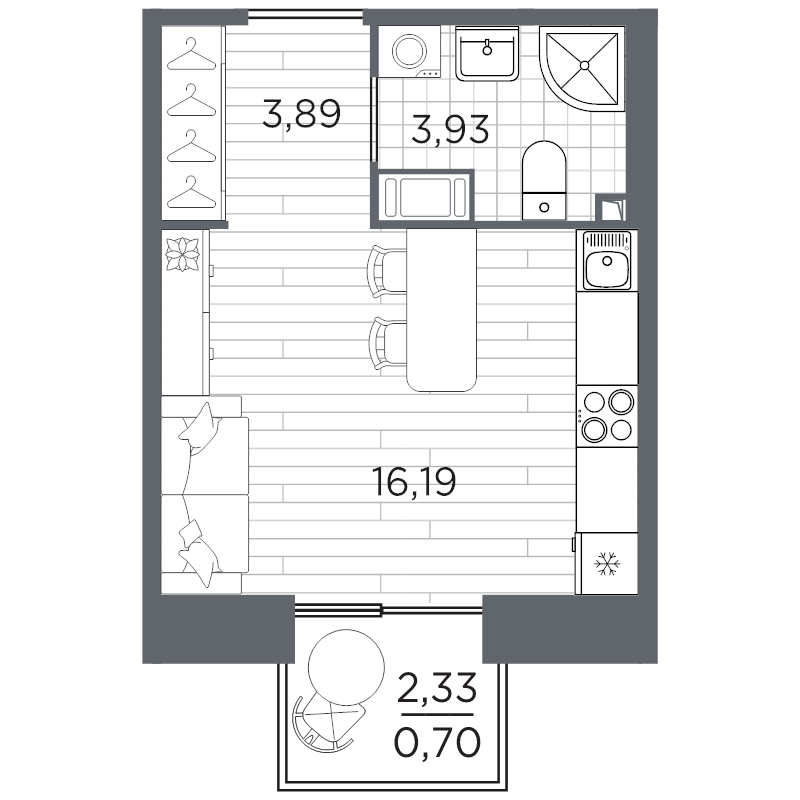 Студия 24,7 м²
