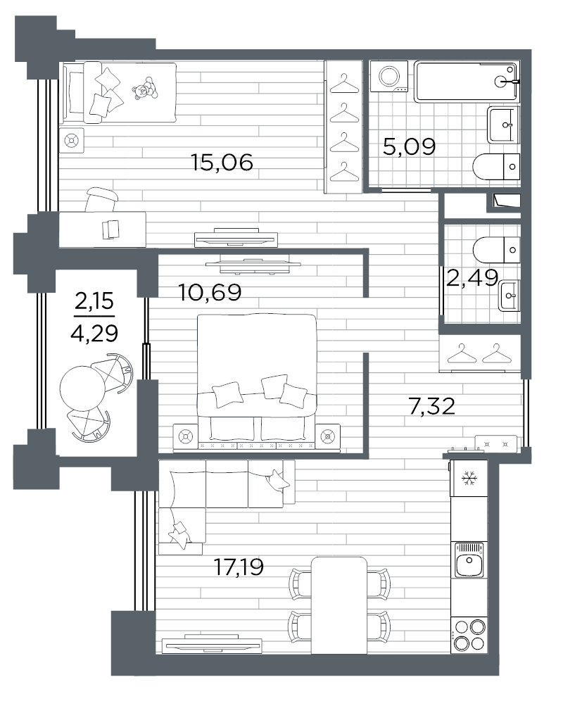 3 ккв (Евро) 60 м²