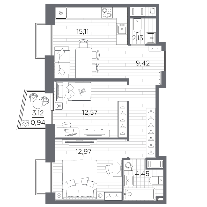 3 ккв (Евро) 57,6 м²