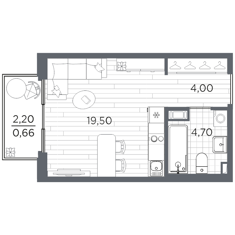 Студия 28,9 м²