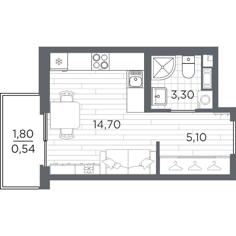 Студия 23,6 м²