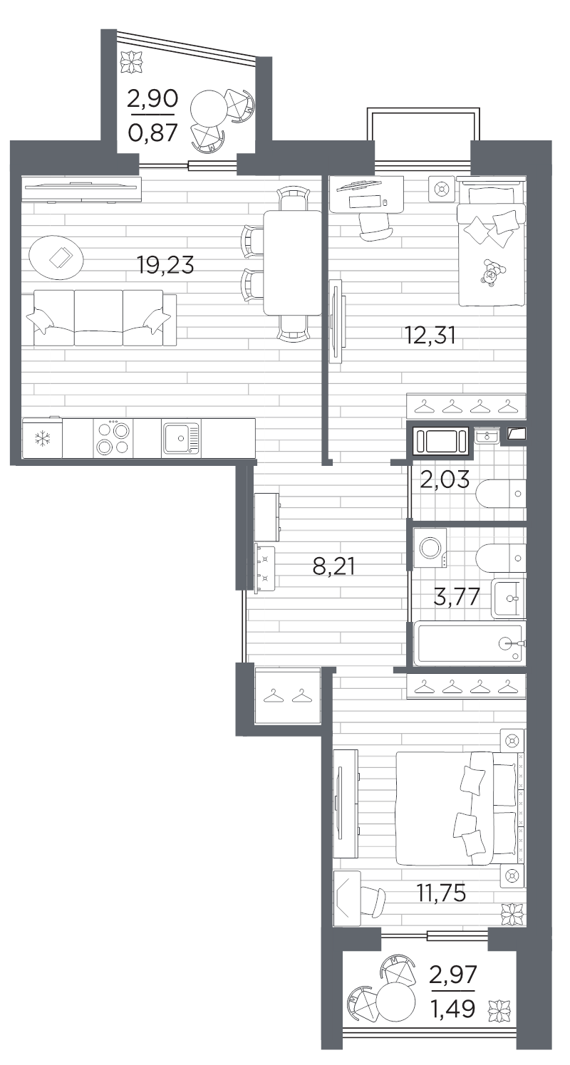 3 ккв (Евро) 59,7 м²
