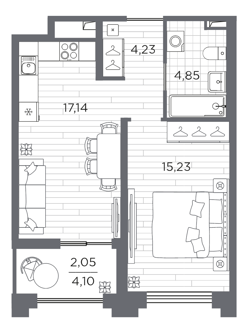 2 ккв (Евро) 43,5 м²