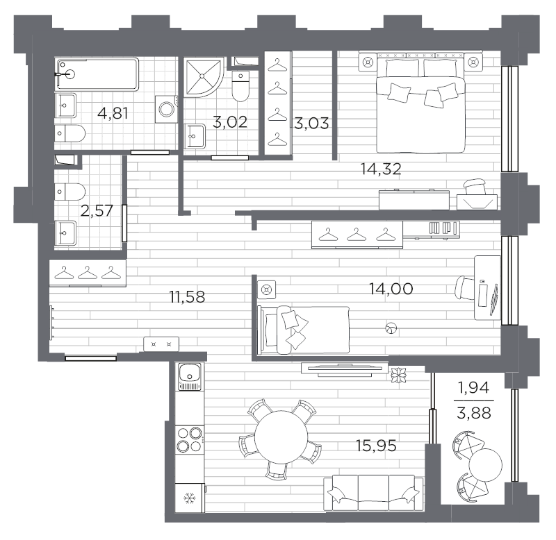 3 ккв (Евро) 71,2 м²