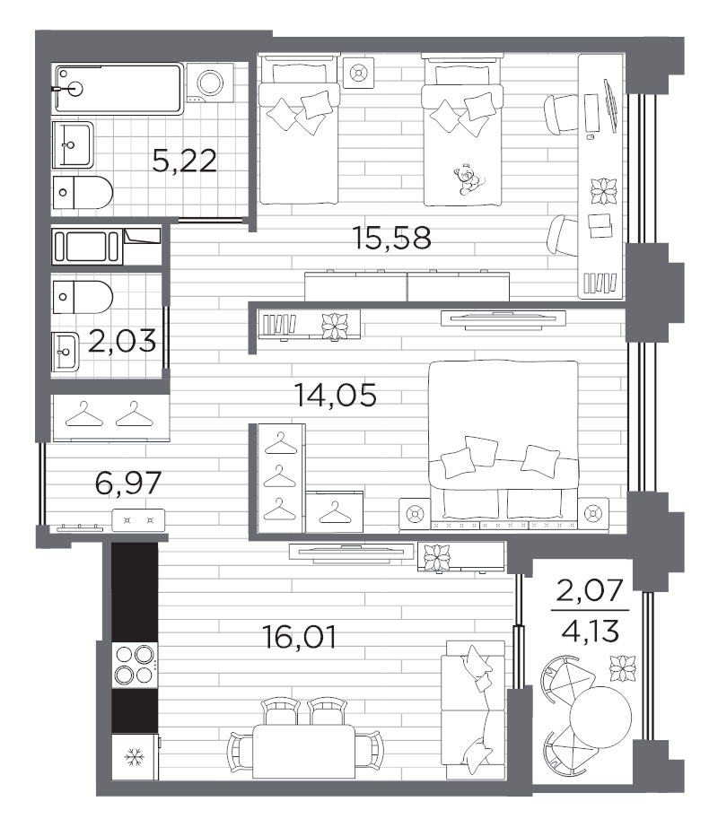 3 ккв (Евро) 61,9 м²