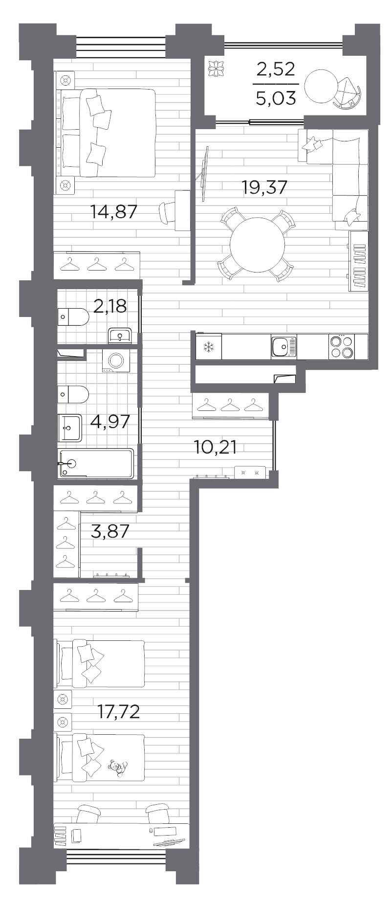 3 ккв (Евро) 75,7 м²