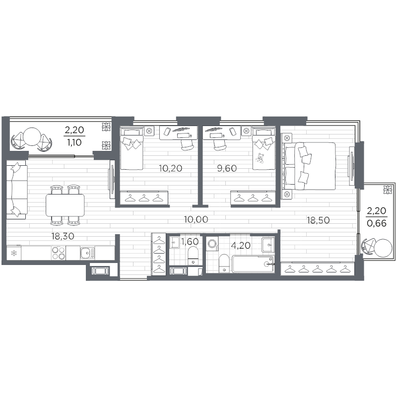 4 ккв (Евро) 74,2 м²