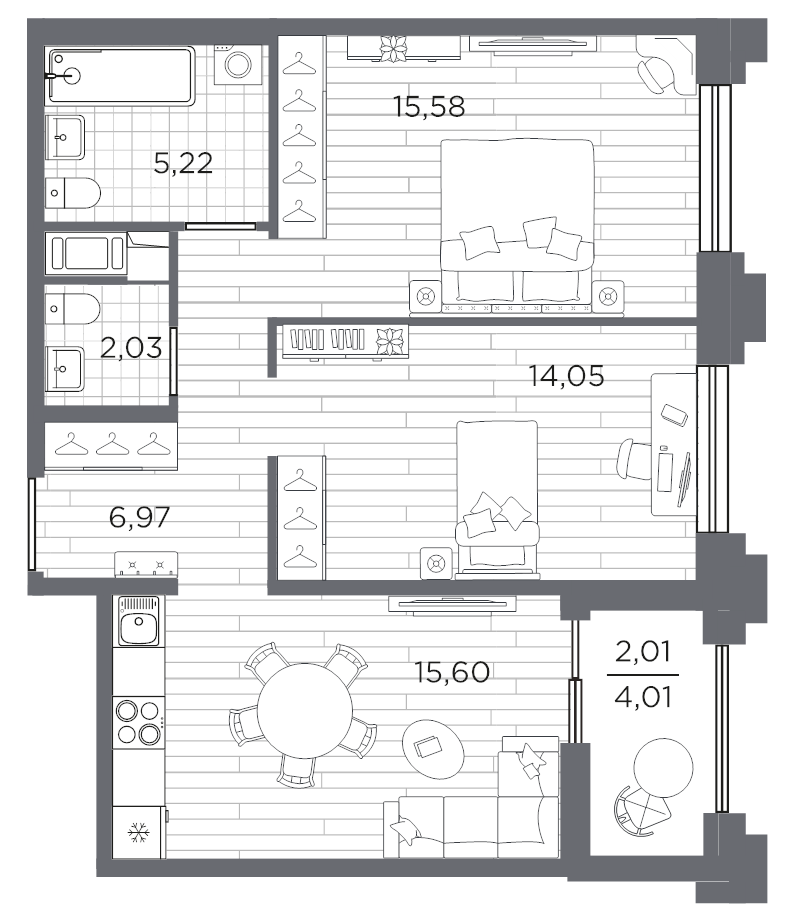 3 ккв (Евро) 61,5 м²