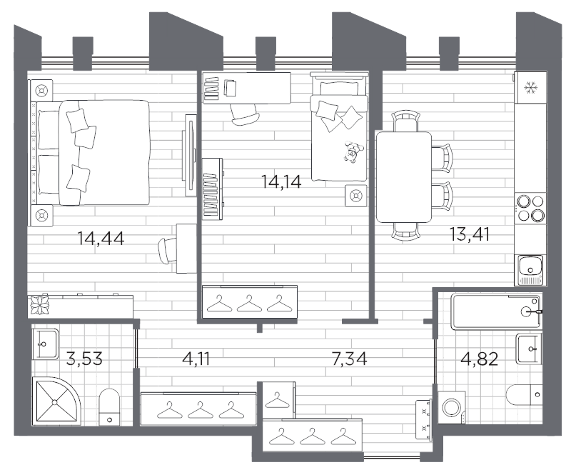 2 ккв 61,8 м²